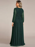 Long Sleeve Shimmery Pleat Gown in Green