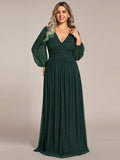 Long Sleeve Shimmery Pleat Gown in Green