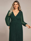 Long Sleeve Shimmery Pleat Gown in Green