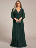 Long Sleeve Shimmery Pleat Gown in Green
