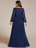 Long Sleeve Shimmery Pleat Gown in Green