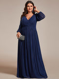 Long Sleeve Shimmery Pleat Gown in Green