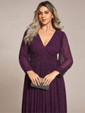 Long Sleeve Shimmery Pleat Gown in Orchid
