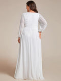 Long Sleeve Shimmery Pleat Gown in White