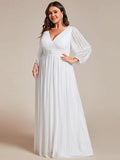 Long Sleeve Shimmery Pleat Gown in White