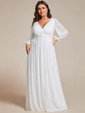 Long Sleeve Shimmery Pleat Gown in White