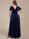 Velvet Ruffle Gown in Navy