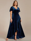 Velvet Ruffle Gown in Navy