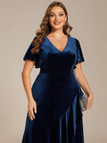 Velvet Ruffle Gown in Navy