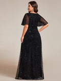 Sequin Formal V Neck Gown in Black
