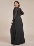 Embroidered Long Sleeve Chiffon Gown