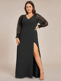 Embroidered Long Sleeve Chiffon Gown