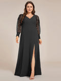 Embroidered Long Sleeve Chiffon Gown