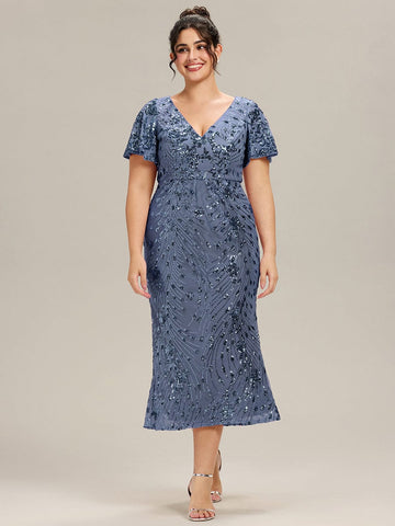 Sequin Mermaid Formal Dress in Dusty Blue