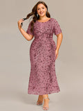 Round Neck Sequin Mermaid Formal Dress in Orchid