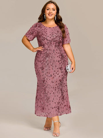 Round Neck Sequin Mermaid Formal Dress in Orchid