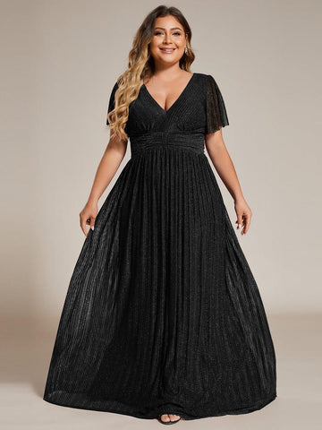 Shimmery Pleat Gown in Black