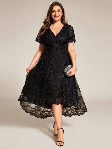 Lace Embroidered Hi Lo Formal Dress