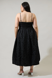 Embossed Floral Black Midi Dress