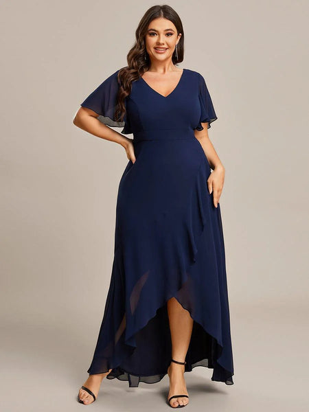 Ruffle Chiffon Short Sleeve Gown
