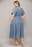 Collared Denim Midi Dress with Buttons