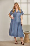 Collared Denim Midi Dress with Buttons