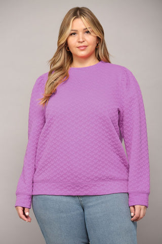 Embossed Puff Sleeve Sweater in Lavender