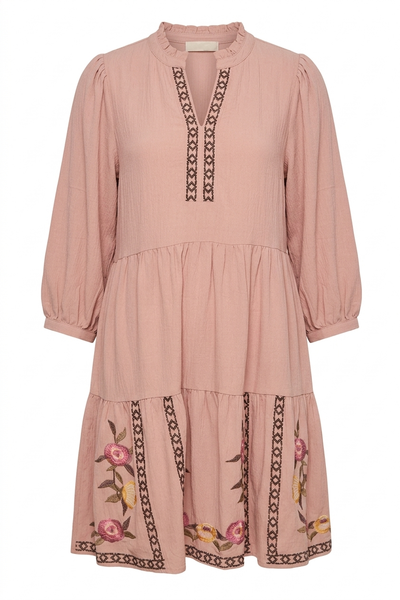 Dusty Rose Embroidered Tiered Dress