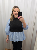 Blue & Black Twofer Top