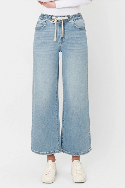 Light Wash Elastic Wide Leg Denim
