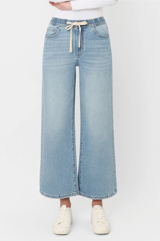 Light Wash Elastic Wide Leg Denim