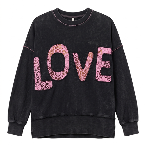 Crochet Lace Love Top in Ash Black