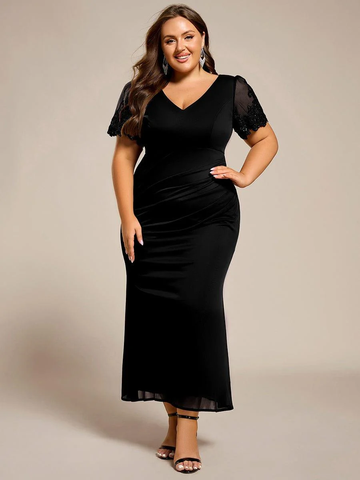 Satin Fitted Mermaid Gown in Black