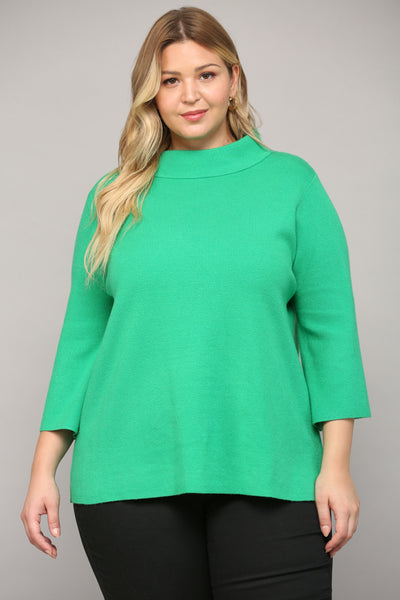Structured Mock Neck Sweater in Kelly Green