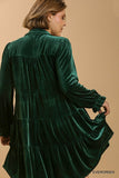 Velvet Tiered Dress with Buttons in Green