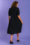 Half Sleeve Tiered Midi Dress in Black