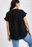 Cotton Frayed Button Up in Black