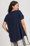 Linen Short Sleeve Scoop Top in Cobalt