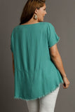 Linen Short Sleeve Scoop Top in Jade