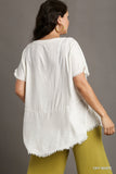 Linen Short Sleeve Scoop Top in Off White