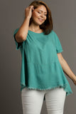 Linen Short Sleeve Scoop Top in Jade