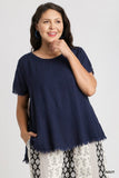 Linen Short Sleeve Scoop Top in Cobalt