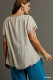 Linen Short Sleeve Scoop Top in Oat