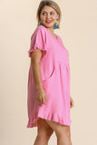 Pink Linen Dress with Front Pockets