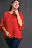Balloon Sleeve Satin Top in Red