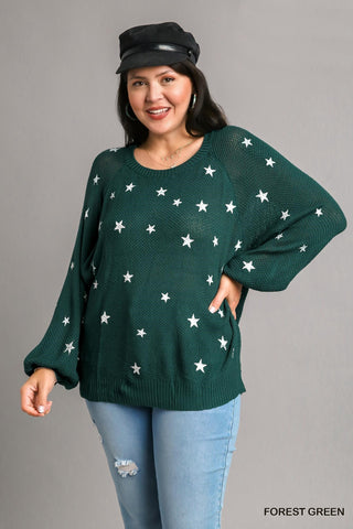 Star Stamp Sweater in Forest Green