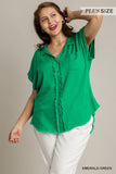 Linen Frayed Button Up in Green