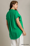 Linen Frayed Button Up in Green