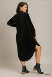 Velvet Midi Shirt Dress in Black