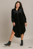 Velvet Midi Shirt Dress in Black